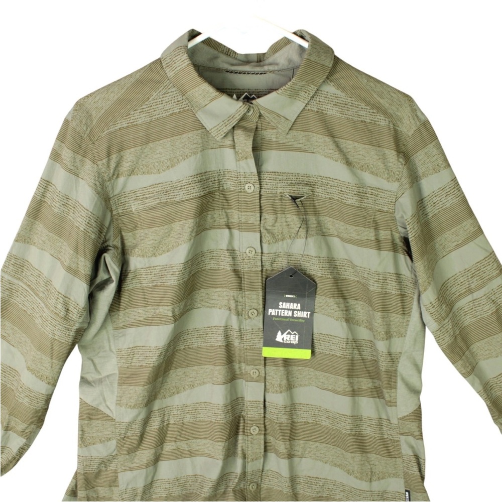 REI Women Size L Sahara Pattern Long Sleeve Outdoor Hiking Shirt Striped Green - Picture 5 of 11